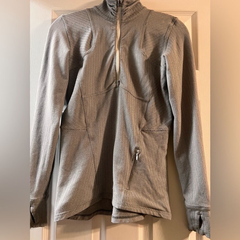 Lululemon kanto catch me zip pullover size 6 gray black white herringbone